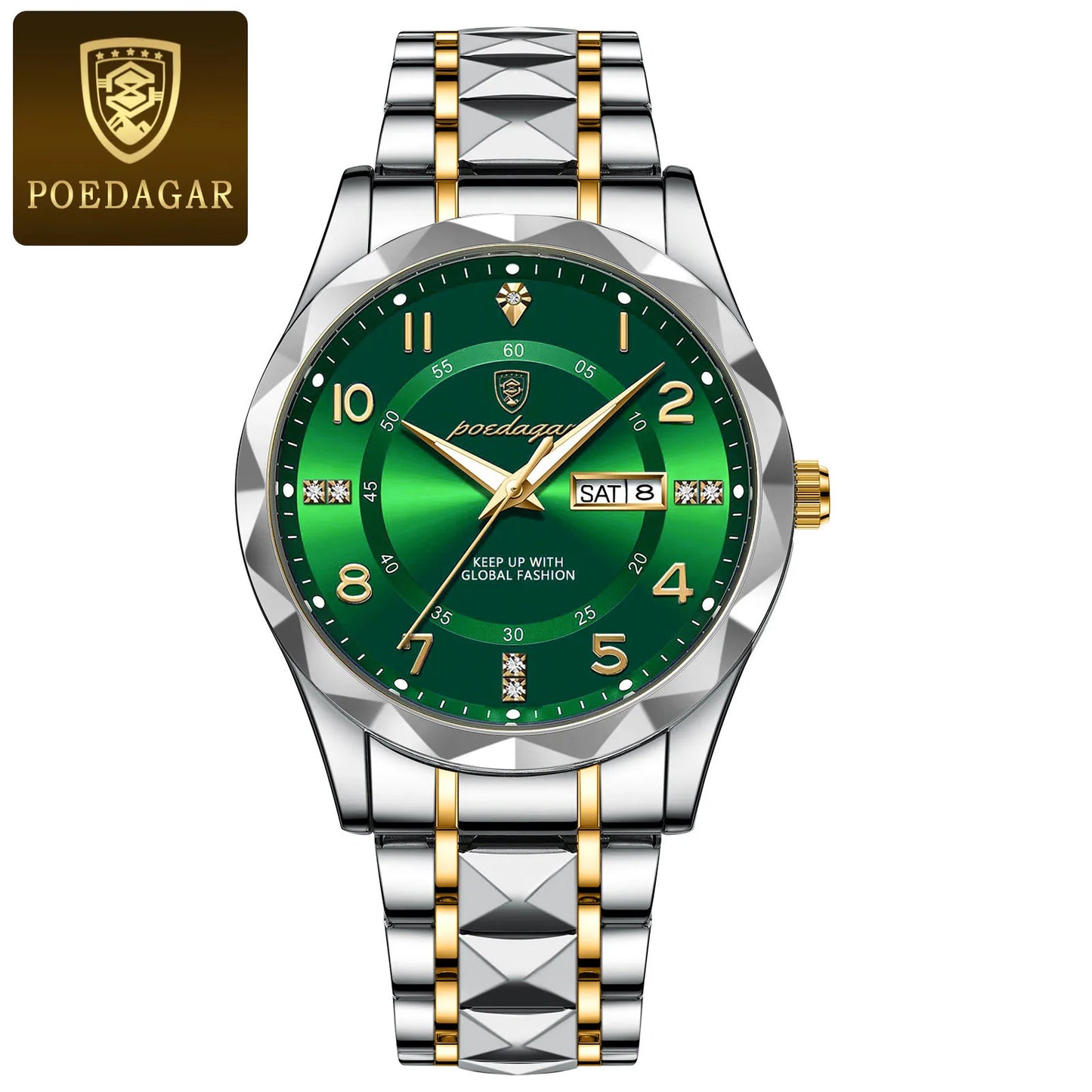 POEDAGAR Luxury Business Men's Wristwatch Stainless Steel Date Week Man Watch Waterproof Luminous Fashion Quartz Watches For Men
