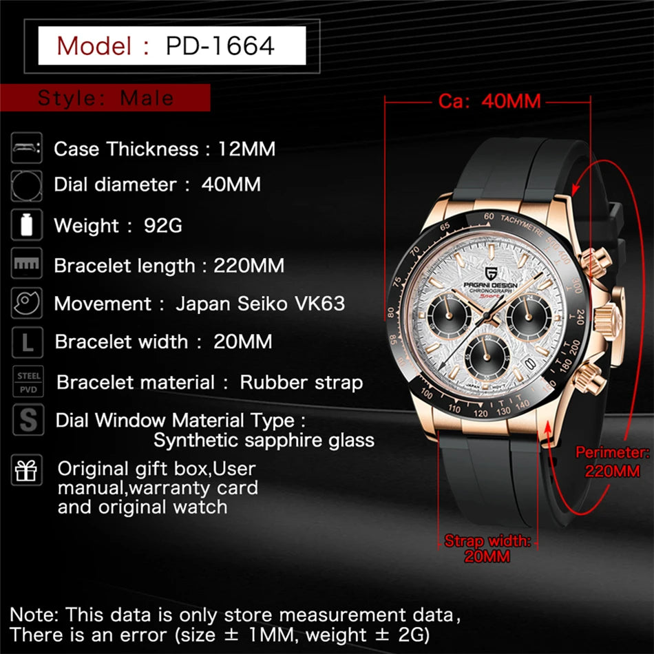 PAGANI DESIGN 40MM V2 Men Quartz Watches Sapphire Retro Chronograph Stainless Steel Waterproof Watch Men Relogio Masculino