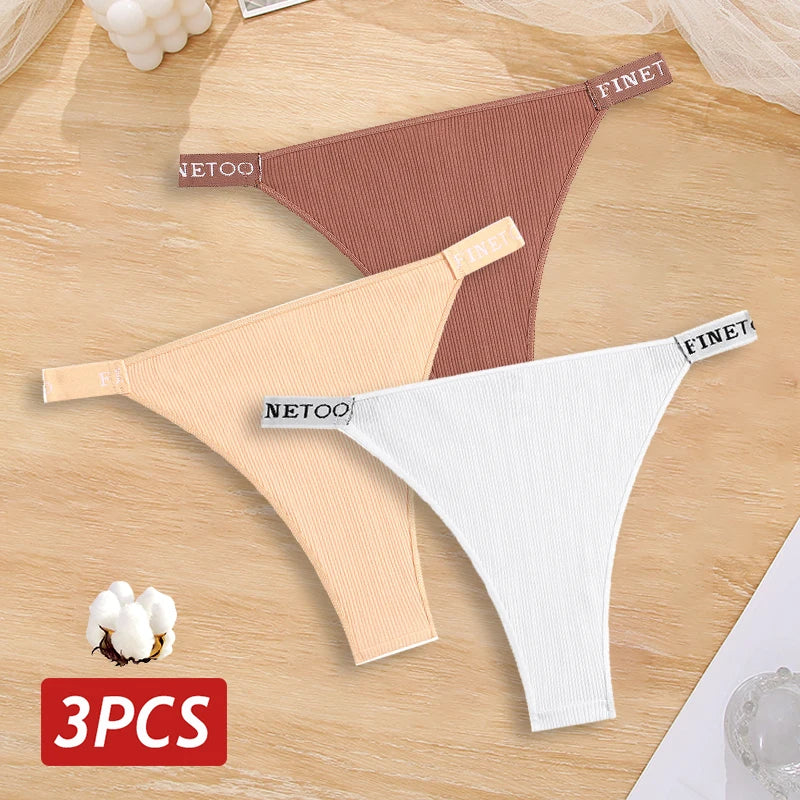 New 3Pcs/Set Cotton Brazilian Panties For Women Sexy Low-Waist Bikini Underwear Sets Solid Color Breathable Intimates Lingerie