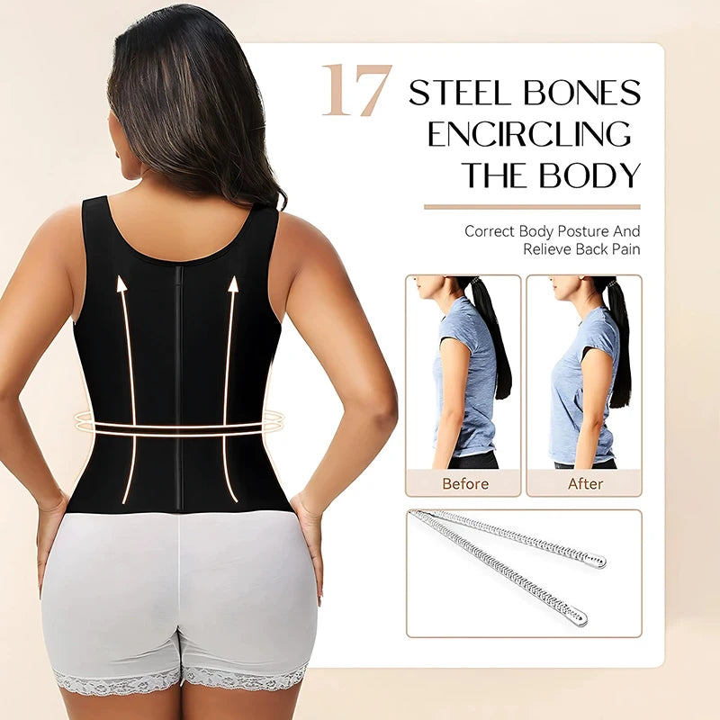 AfruliA XXXS Fajas Colombian Girdles High Compression Vest Waist Trainer Corset with Zipper Hook Flat Belly Slimming Body Shaper