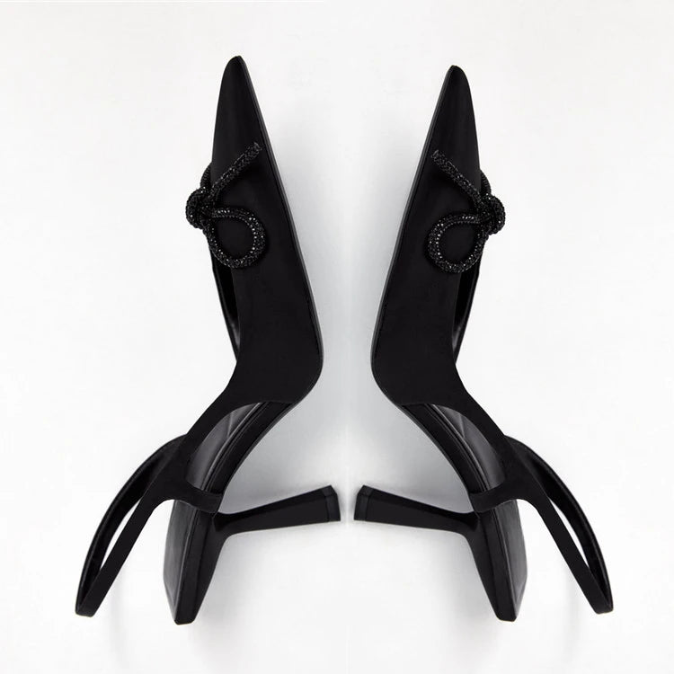 Woman High Heels Sparkly Bow Sandals Pointed Toes