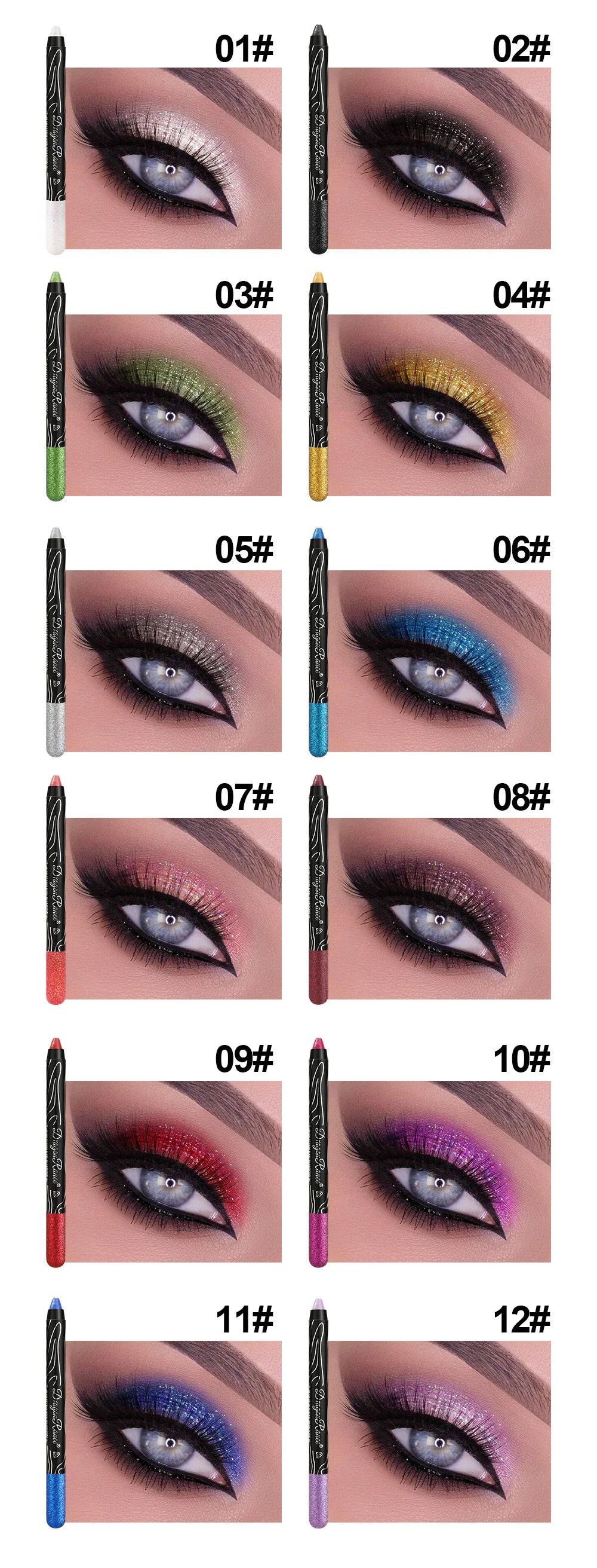 12 Colors Long-lasting Glitter Eyeshadow Pencil Pigment Blue Brown Black Eyeliner Pen Women Fashion Shimmer Eye Shadow Makeup