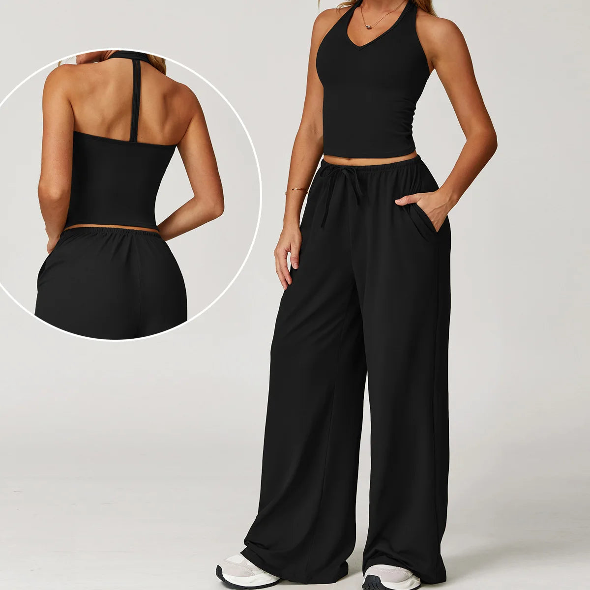 Yoga yellow gym Set 2 Pieces Women Clothes Workout Outfits Fitness Sportswear Wide leg straight pants Tracksuit Sports Tank suit