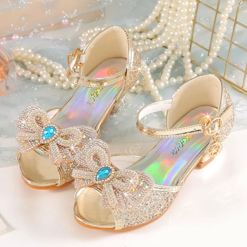 Summer Girls Sandals with Heel Princess Dancing Shoes