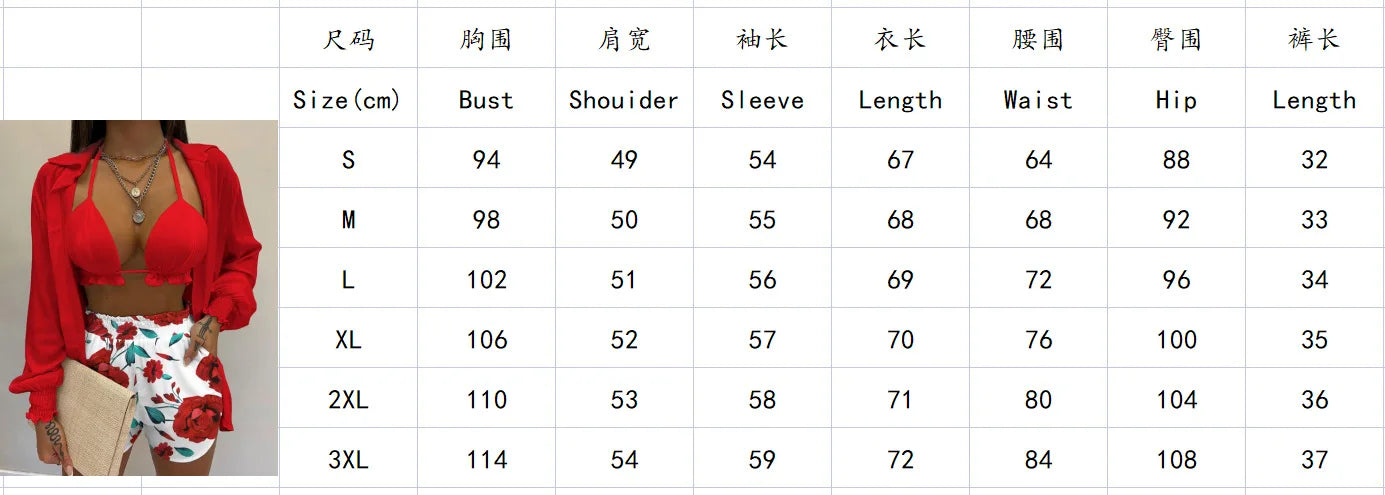 Three Pieces Swimwear Sexy Beachwear High Waist Bikini Set Print Women's Swimsuit