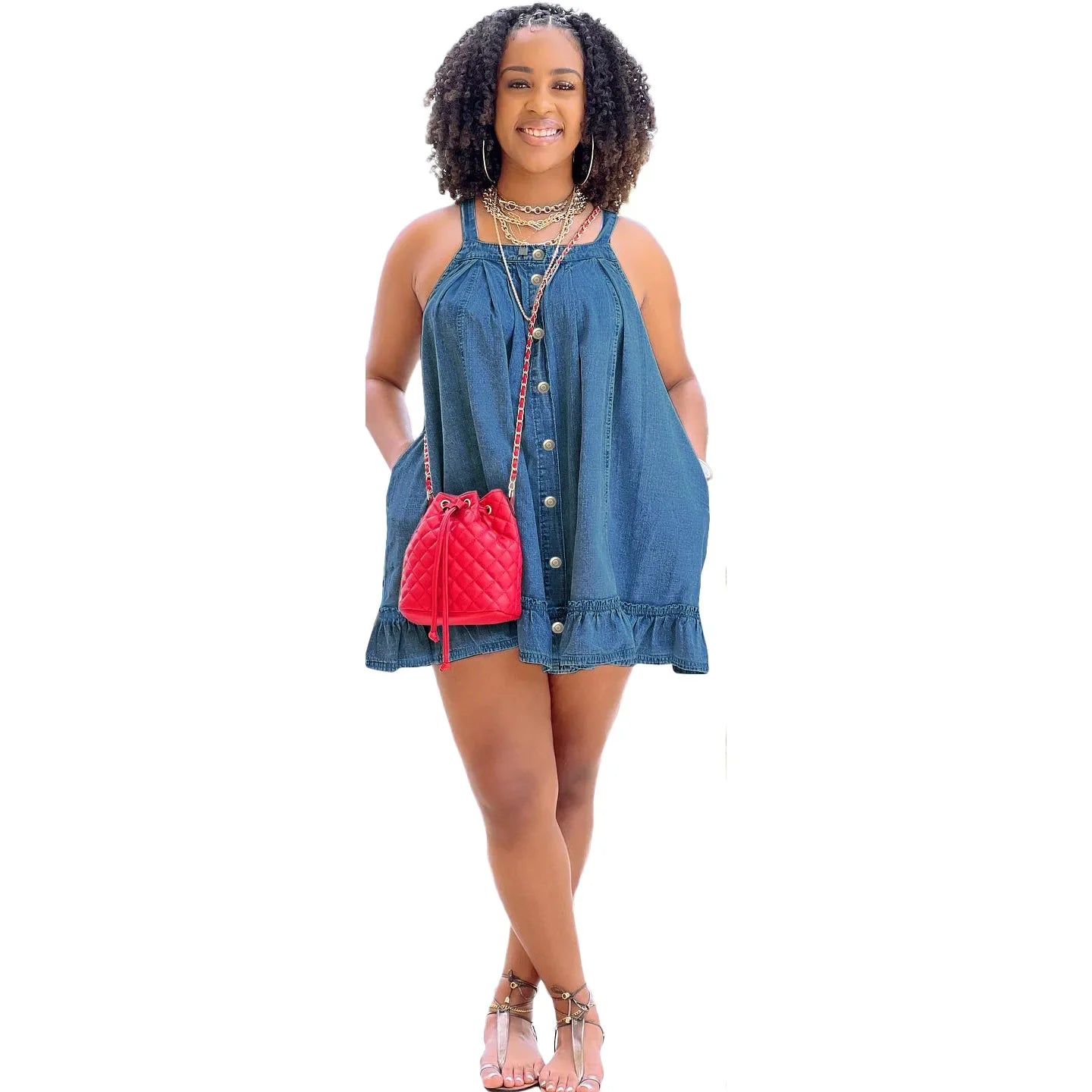 Elegant Women Denim Spaghetti Strap Dress