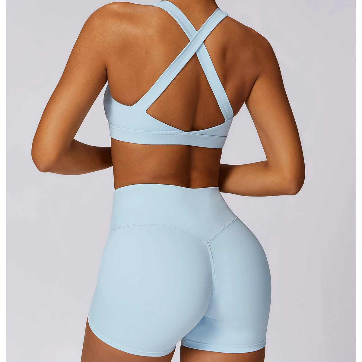 Workout Yoga Set for Women Gym Clothes Woman 2 Piece Strappy Sports Bra Butt Lifting Leggings Shorts Fitness Outfits Sportswear