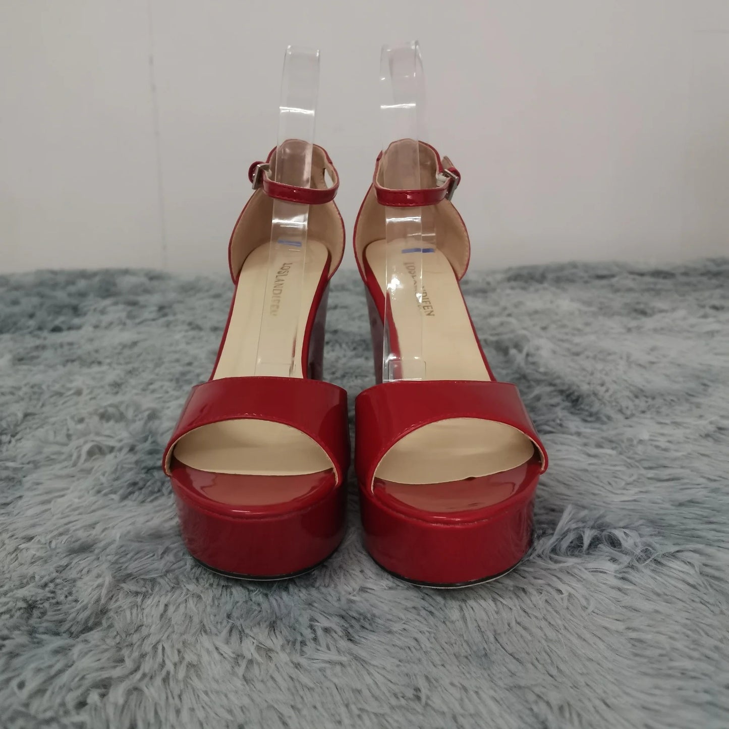 LOSLANDIFEN Women Sandals Summer Colourful Sexy Peep Toe Buckle Strap Sandal Platform Thick High Heels Party Red Wedding Shoes
