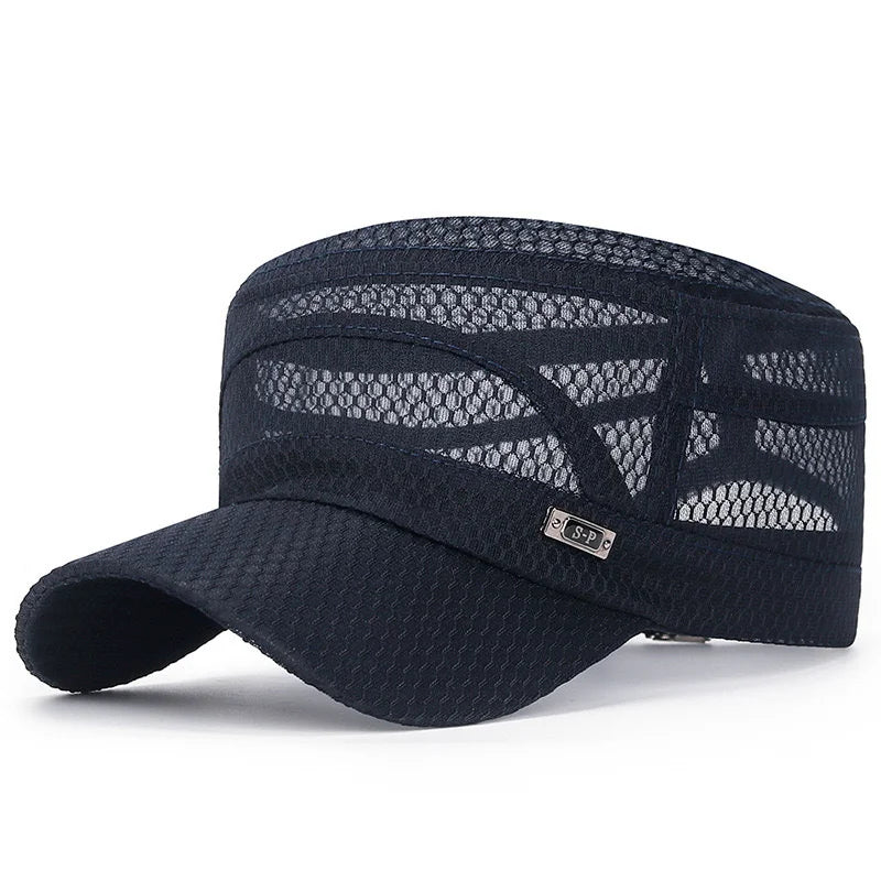 FashionSummer Men's Summer Hat Mesh Military Caps FlatTop Snapback Adjustable Baseball Cap Cadet ArmyMan Breathable Trucker Caps