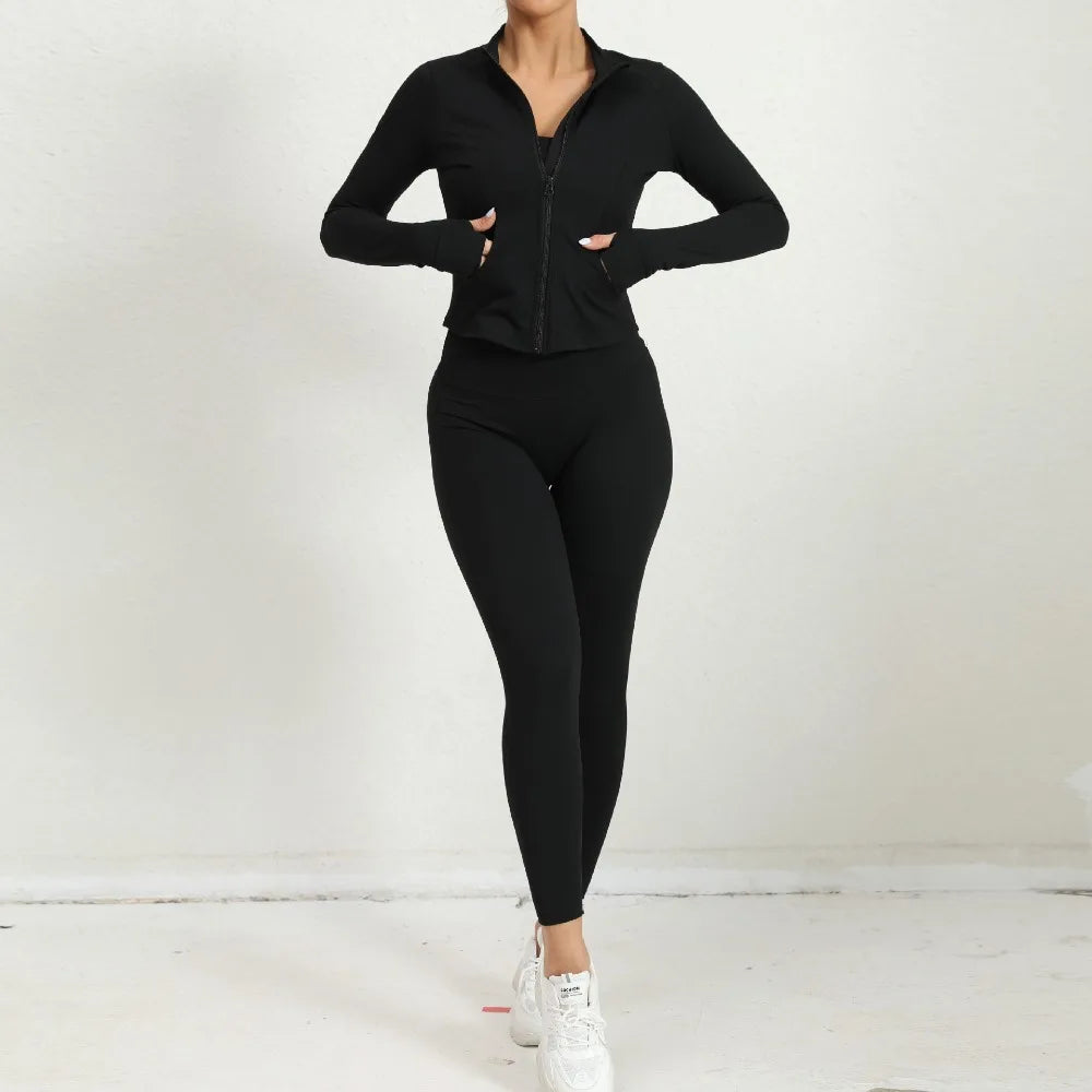 Yoga Gym Sets Jacket Leggings Sportswear Woman Gym Sports and Fitness Workout Clothes for Women 2 Piece Sets Womens Outfits
