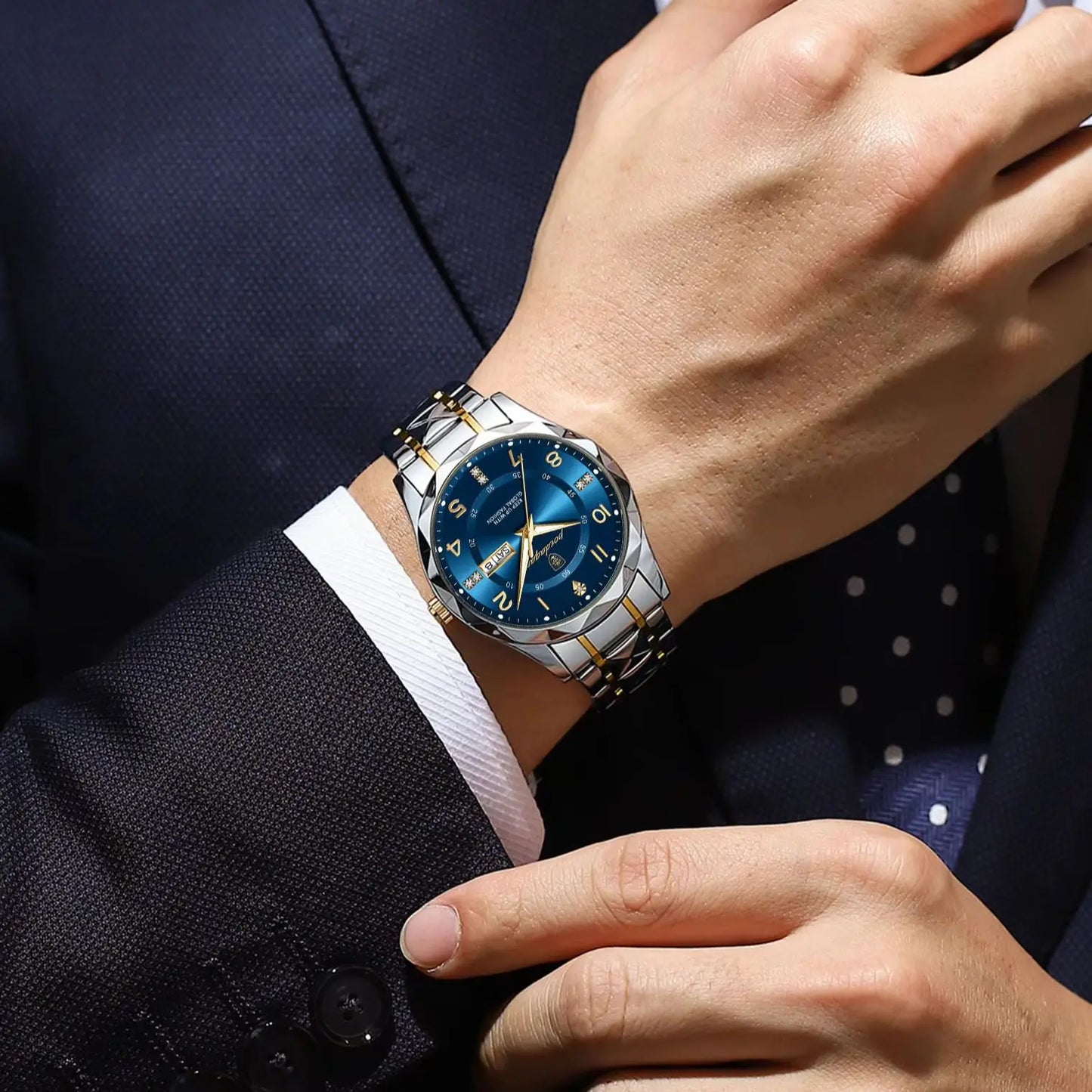 POEDAGAR Luxury Business Men's Wristwatch Stainless Steel Date Week Man Watch Waterproof Luminous Fashion Quartz Watches For Men
