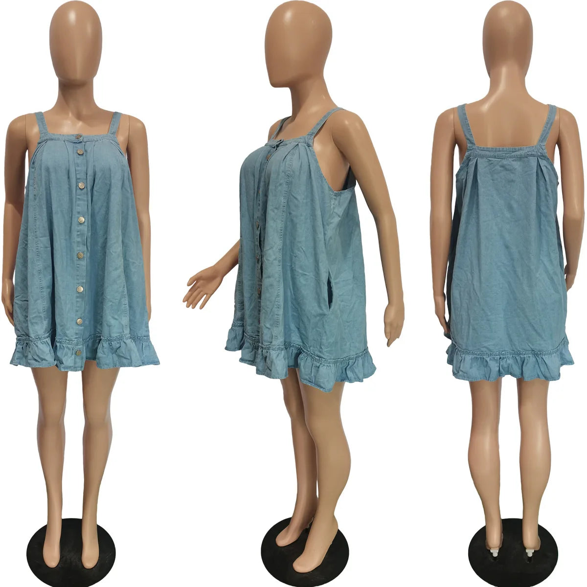Elegant Women Denim Spaghetti Strap Dress