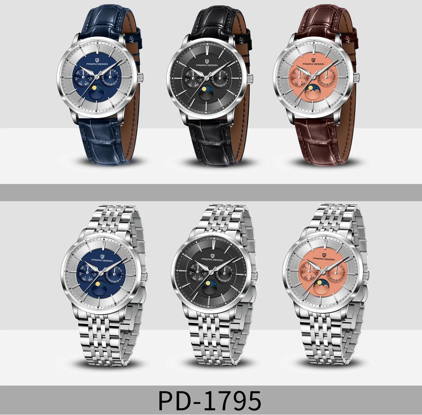 Pagani Design 2025 New 40mm Moon Phase Multifunctional Men Watch 100m Waterproof Sapphire Glass Men Quartz Watches