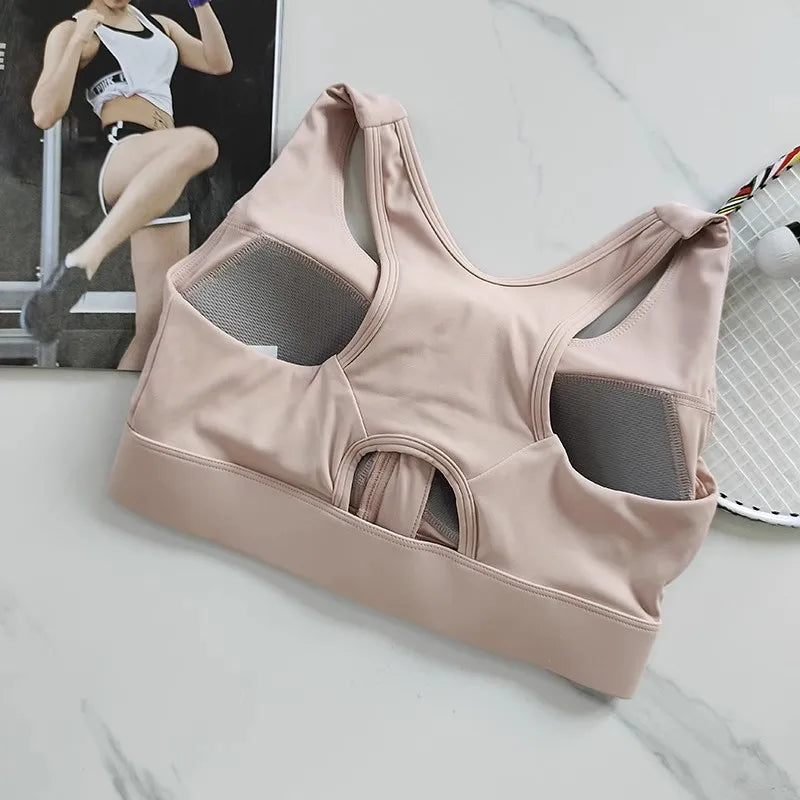 Women's High Impact Front Zipper Sports Bra Shockproof Quick Dry Yoga Top Running Vest Fitness Adjust Gym Underwear