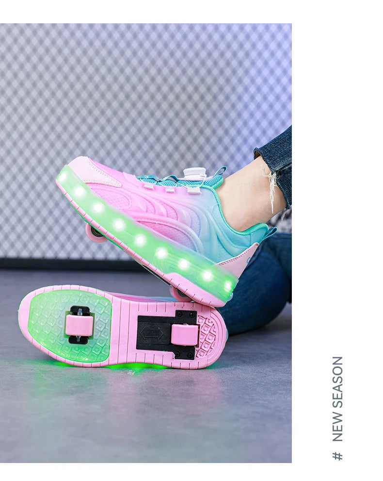 Kids Roller Skate Sneakers Glowing Sports Luminous Sneakers Skateboard USB Charging