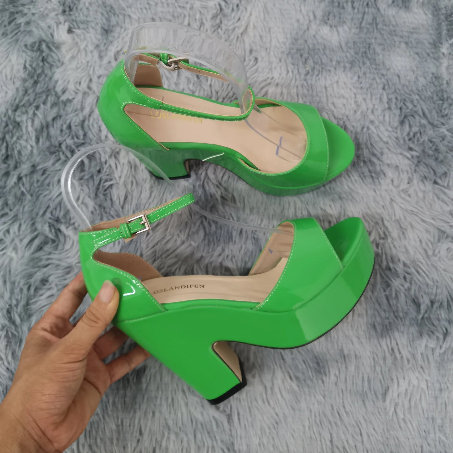 LOSLANDIFEN Women Sandals Summer Colourful Sexy Peep Toe Buckle Strap Sandal Platform Thick High Heels Party Red Wedding Shoes