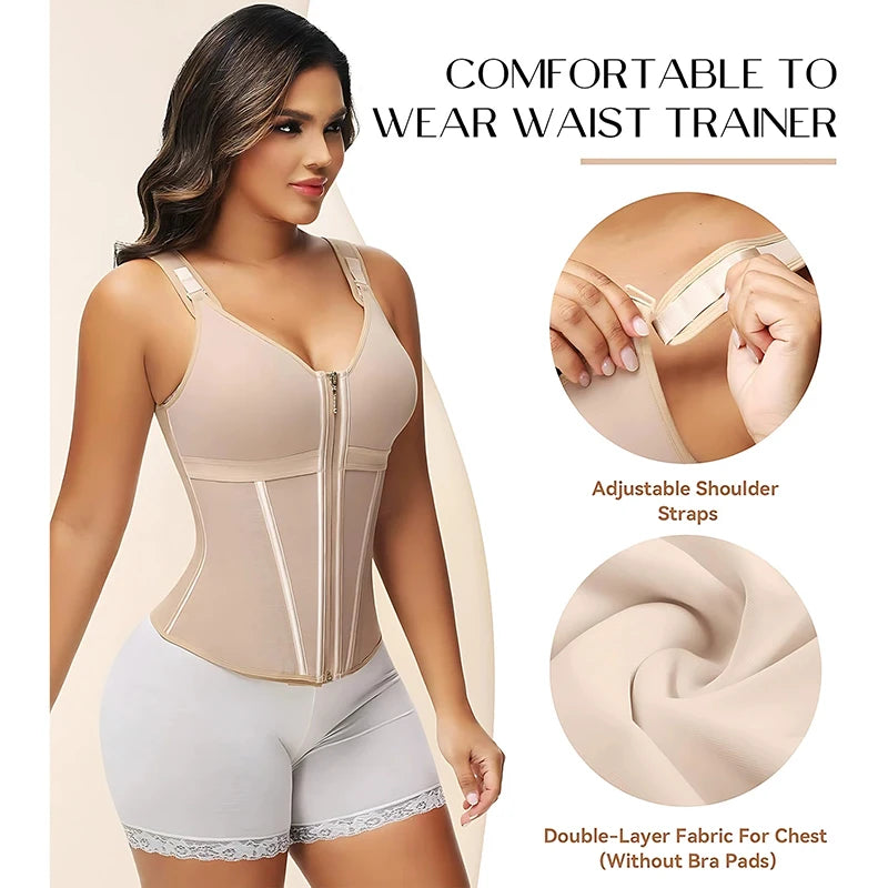 AfruliA XXXS Fajas Colombian Girdles High Compression Vest Waist Trainer Corset with Zipper Hook Flat Belly Slimming Body Shaper