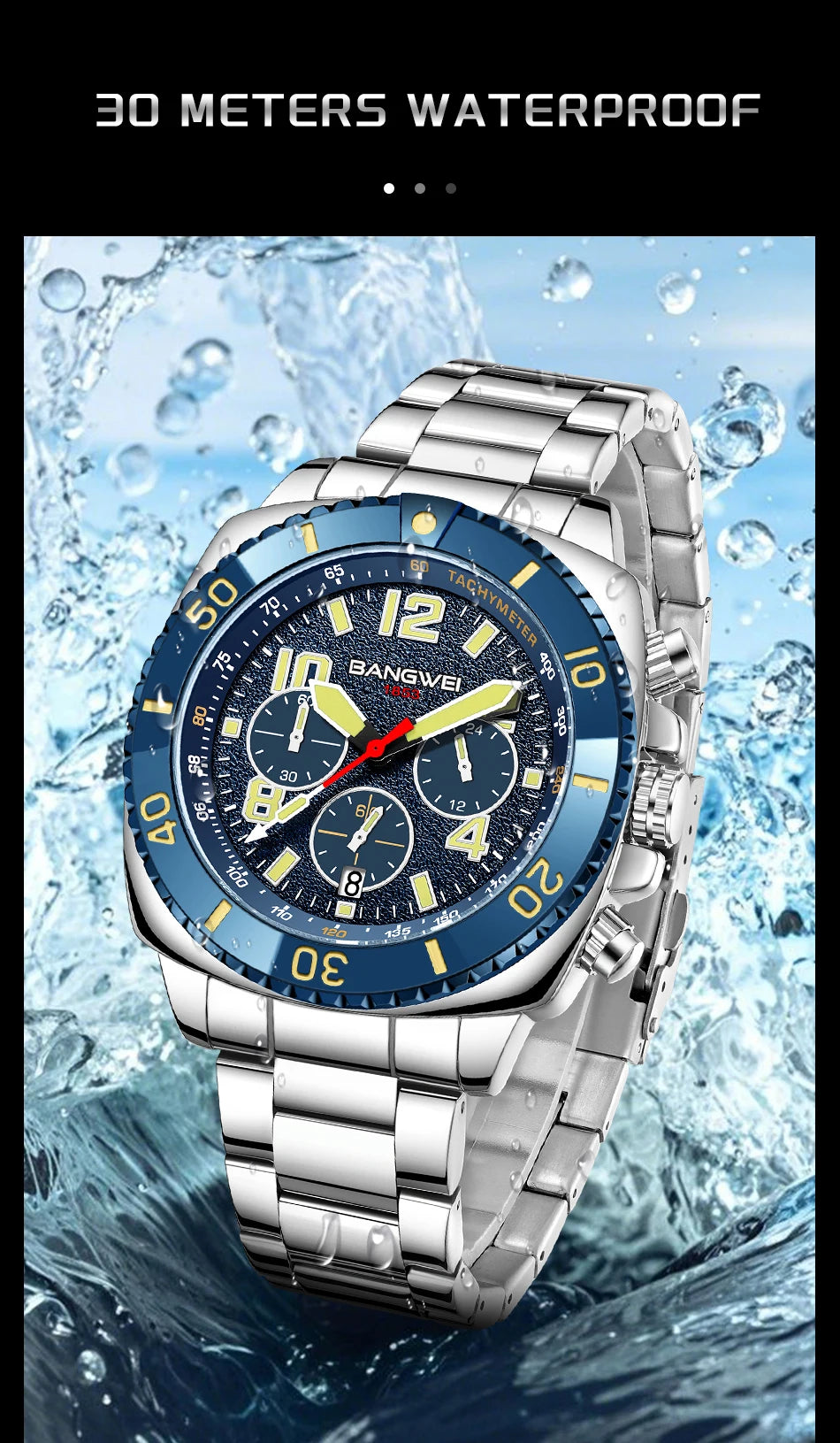 BANGWEI 2025 Luxury Watches Men Fashion Sports Quartz Wristwatches 30M Waterproof Luminous Chronograph Mens Watch Reloj Hombre
