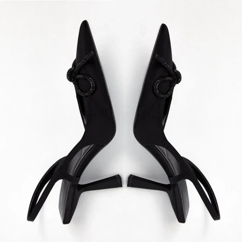 Woman High Heels Sparkly Bow Sandals Pointed Toes