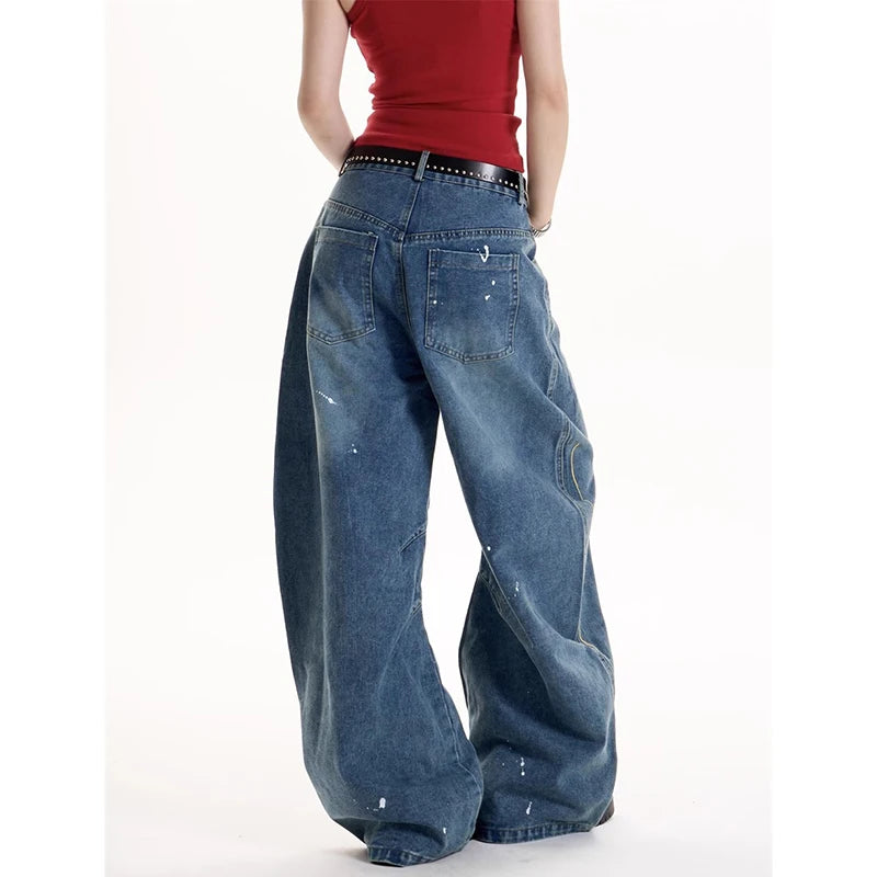 ZHIZOU Women Blue Baggy Y2k Jeans Harajuku Vintage Denim Trousers Japanese 2000s Style Oversize Jean Long Pants Trashy Clothes