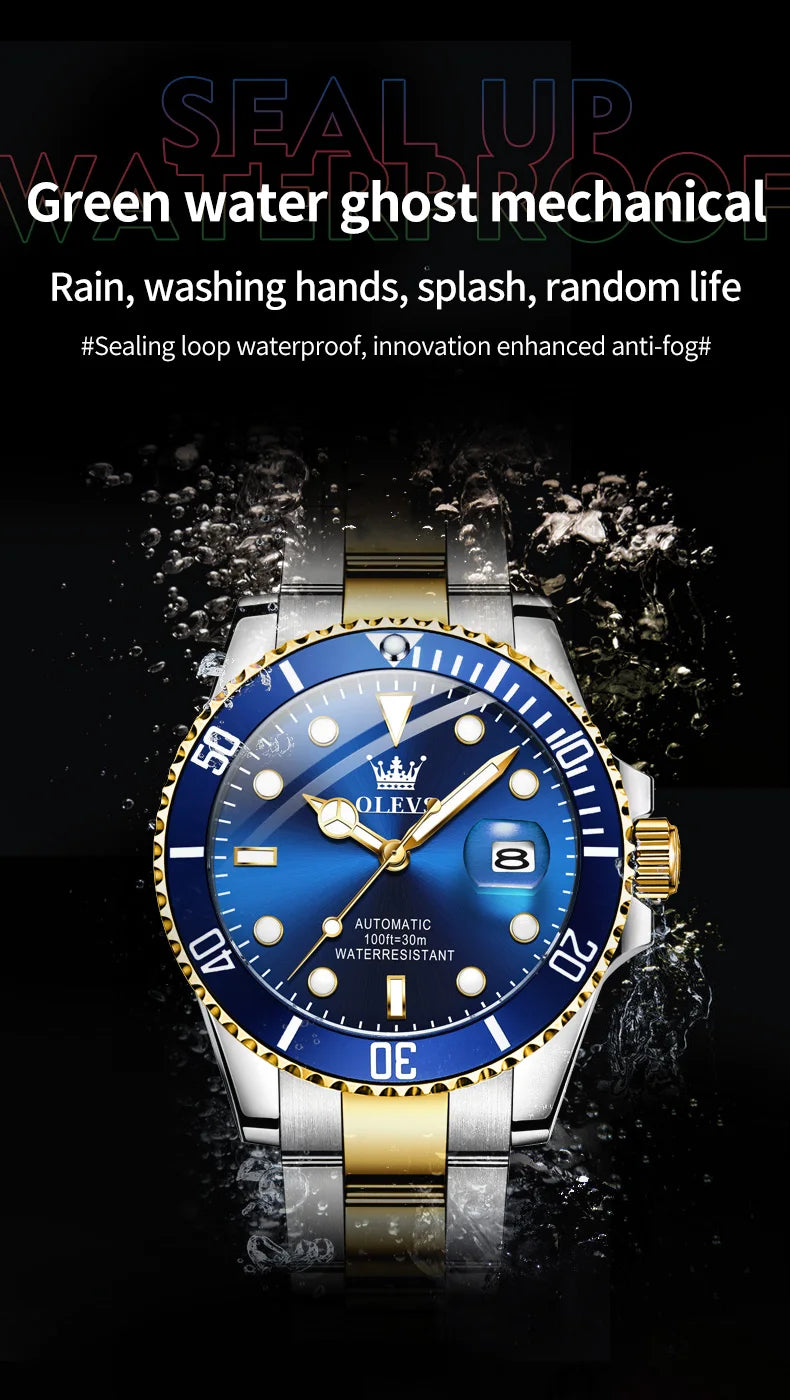 OLEVS 6650 Men Watch Classic Original Automatic Mechanical Watch For Man Zircon Scale Waterproof Luminous Stainless Steel Reloj