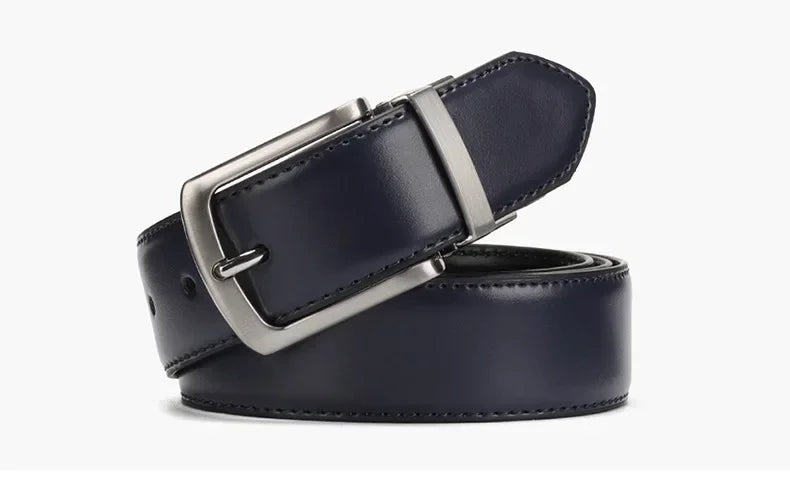 Real Genuine Leather Rotating Alloy Pin Buckle Belt for Men Unisex High Quality Cowskin Leather Cowboy Jeans Double-sided Belts