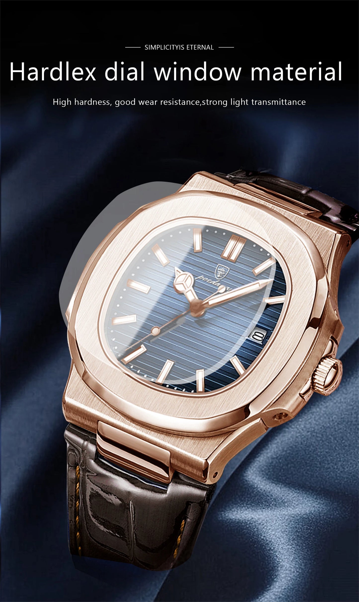 POEDAGAR Top Luxury Square Man Watch Date Waterproof Luminous Quartz Men Watches High Quality Fashion Sports Leather Men's Watch