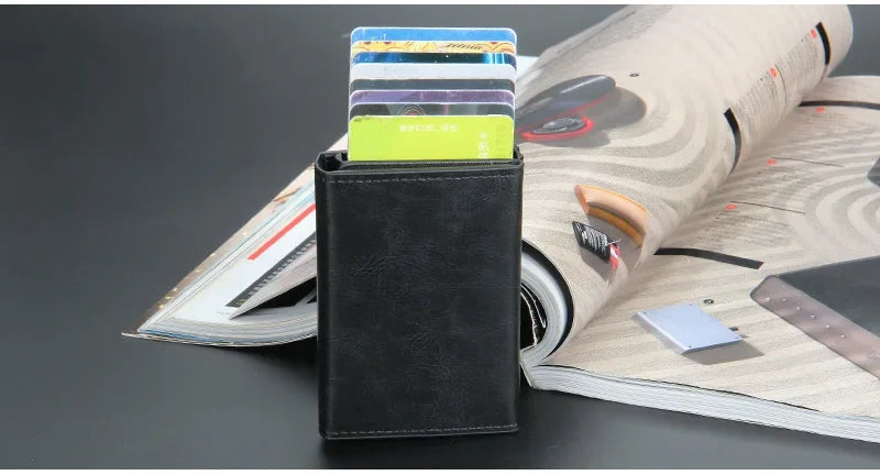 2024 Magnet Anti Rfid Blocking ID Credit Card Holder Case for Men Leather ID Bank Wallets with Magnetic Buckle Closer Cardholder