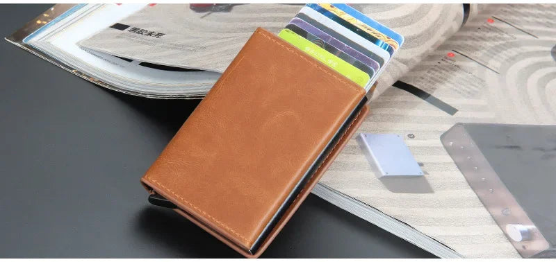 2024 Magnet Anti Rfid Blocking ID Credit Card Holder Case for Men Leather ID Bank Wallets with Magnetic Buckle Closer Cardholder