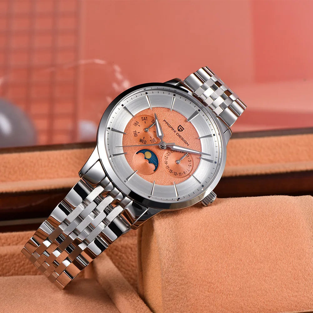 Pagani Design 2025 New 40mm Moon Phase Multifunctional Men Watch 100m Waterproof Sapphire Glass Men Quartz Watches