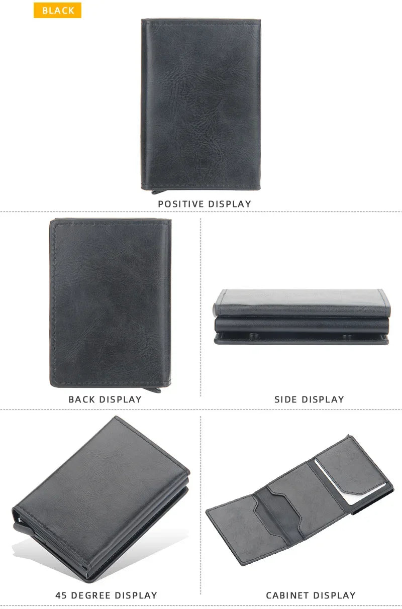 2024 Magnet Anti Rfid Blocking ID Credit Card Holder Case for Men Leather ID Bank Wallets with Magnetic Buckle Closer Cardholder