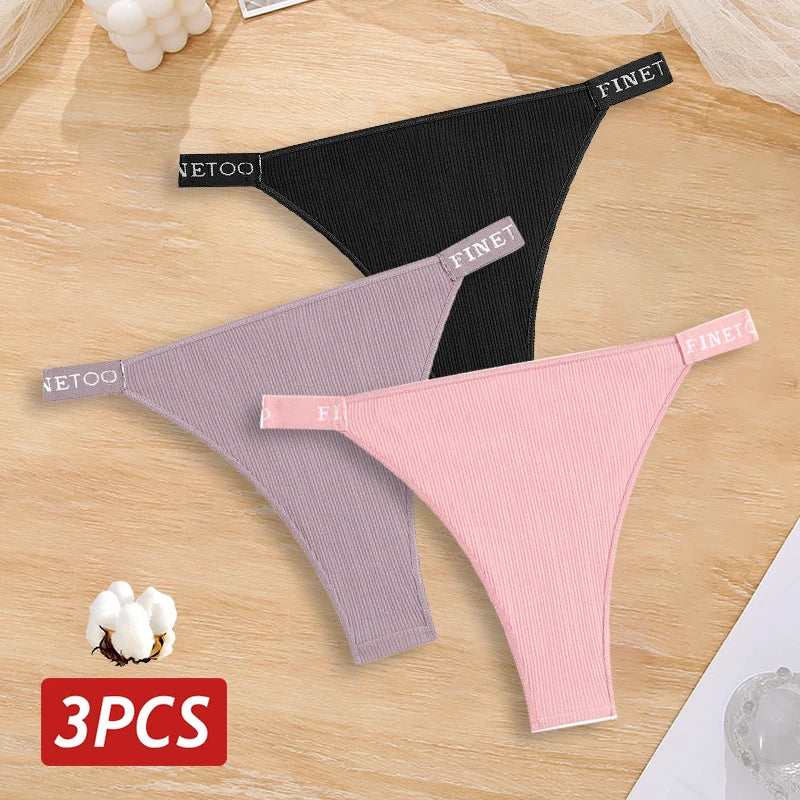 New 3Pcs/Set Cotton Brazilian Panties For Women Sexy Low-Waist Bikini Underwear Sets Solid Color Breathable Intimates Lingerie