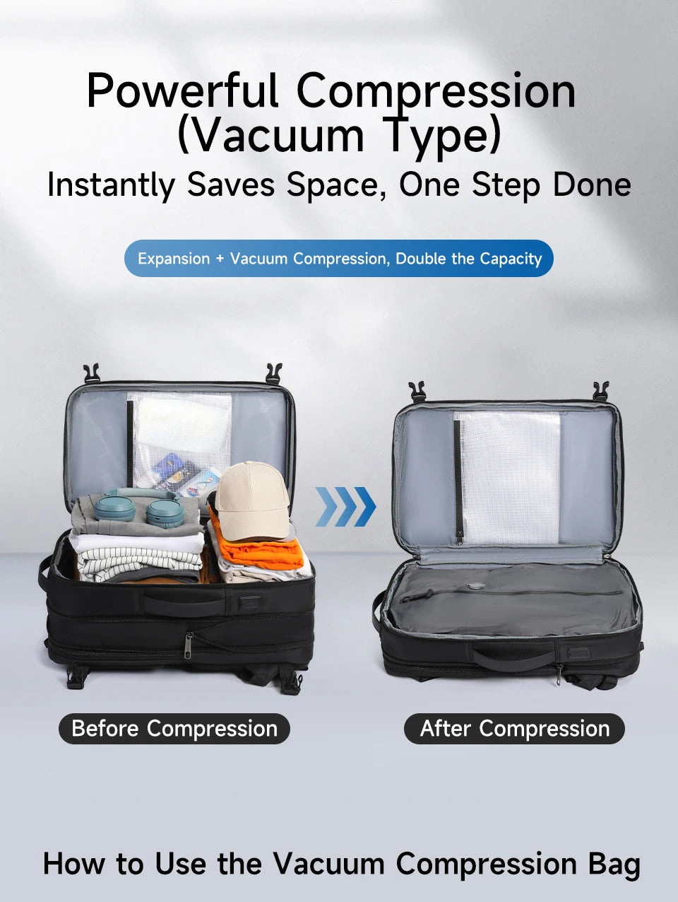 Tigernu Vacuum Compression Backpacks Men Travel Backpack Expandable USB Bag Large Capacity 17 Laptop Bags For Schoo Cabin Bags