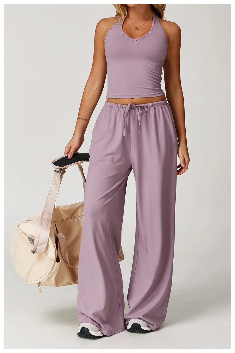 Yoga yellow gym Set 2 Pieces Women Clothes Workout Outfits Fitness Sportswear Wide leg straight pants Tracksuit Sports Tank suit