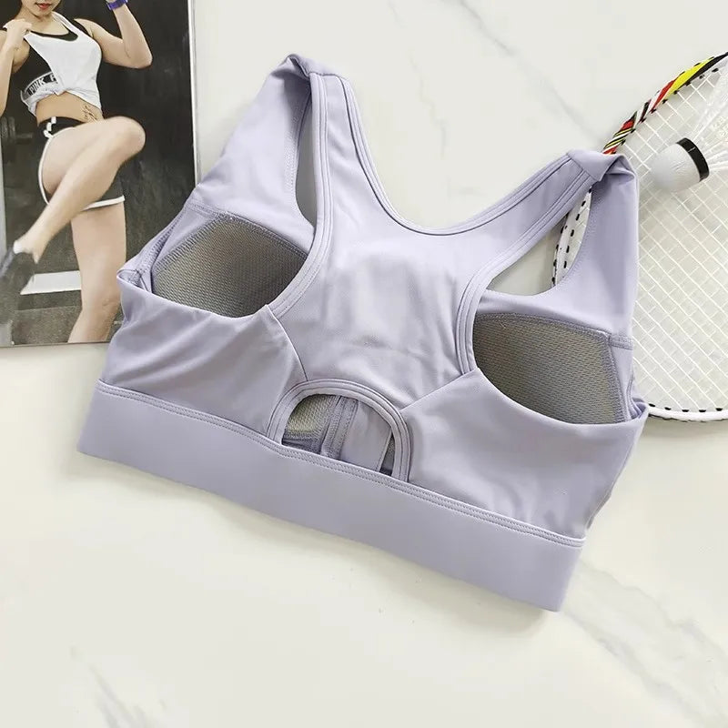 Women's High Impact Front Zipper Sports Bra Shockproof Quick Dry Yoga Top Running Vest Fitness Adjust Gym Underwear