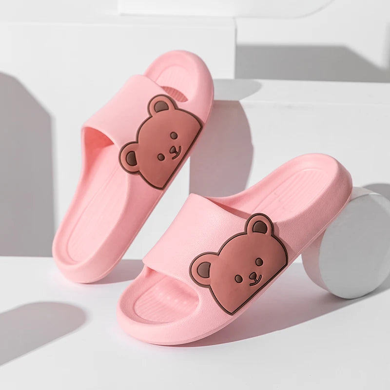 2024 Summer Women Men Soft Sole Slippers Home Bathroom Eva Slippers Sandal Polka Bear Print Beach Slippers Couples Outdoor Shoes