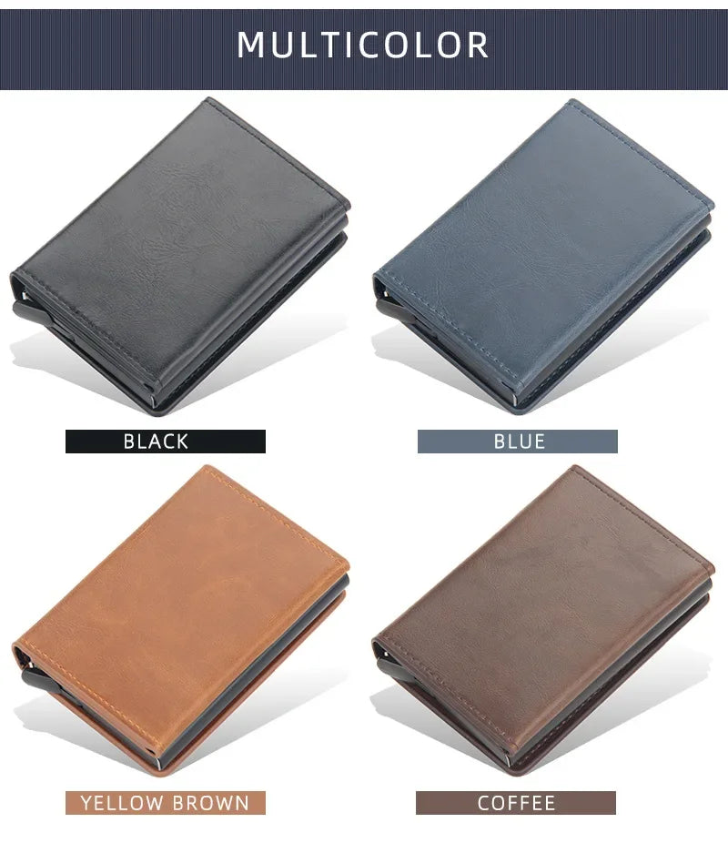 2024 Magnet Anti Rfid Blocking ID Credit Card Holder Case for Men Leather ID Bank Wallets with Magnetic Buckle Closer Cardholder