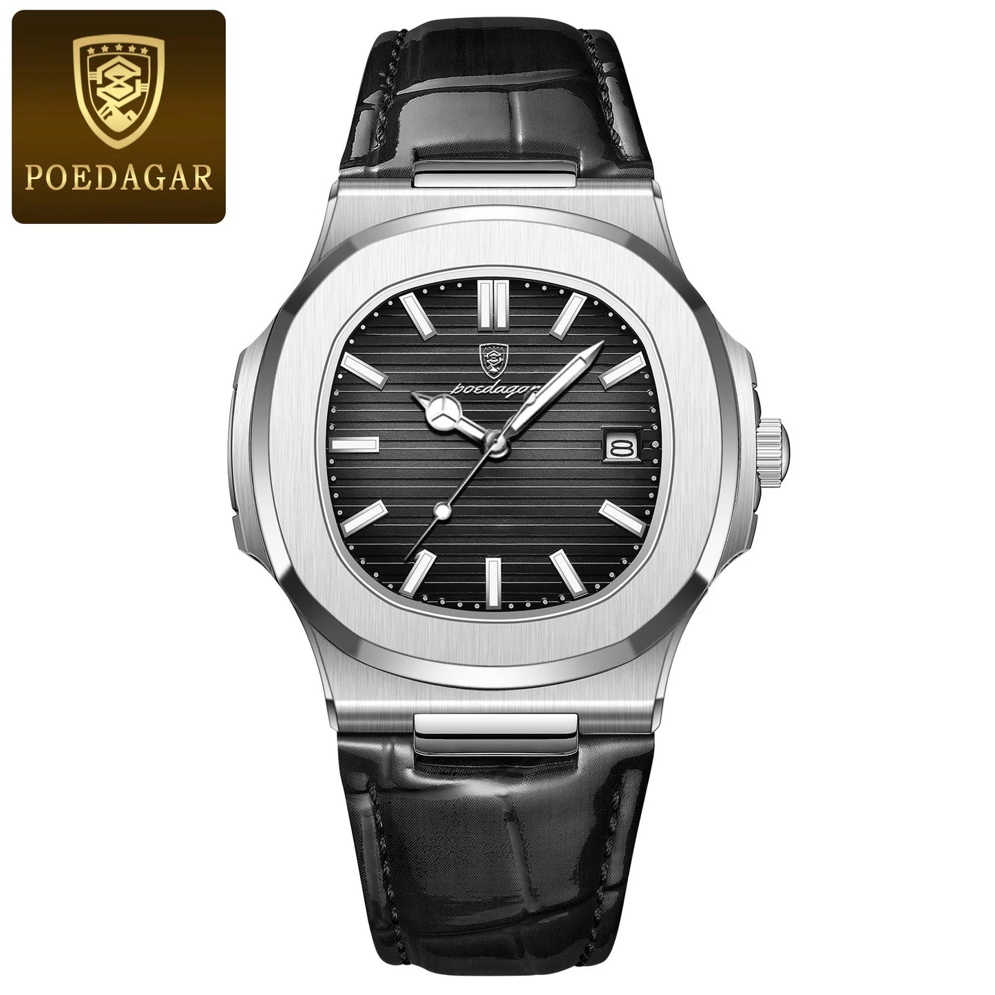 POEDAGAR Top Luxury Square Man Watch Date Waterproof Luminous Quartz Men Watches High Quality Fashion Sports Leather Men's Watch