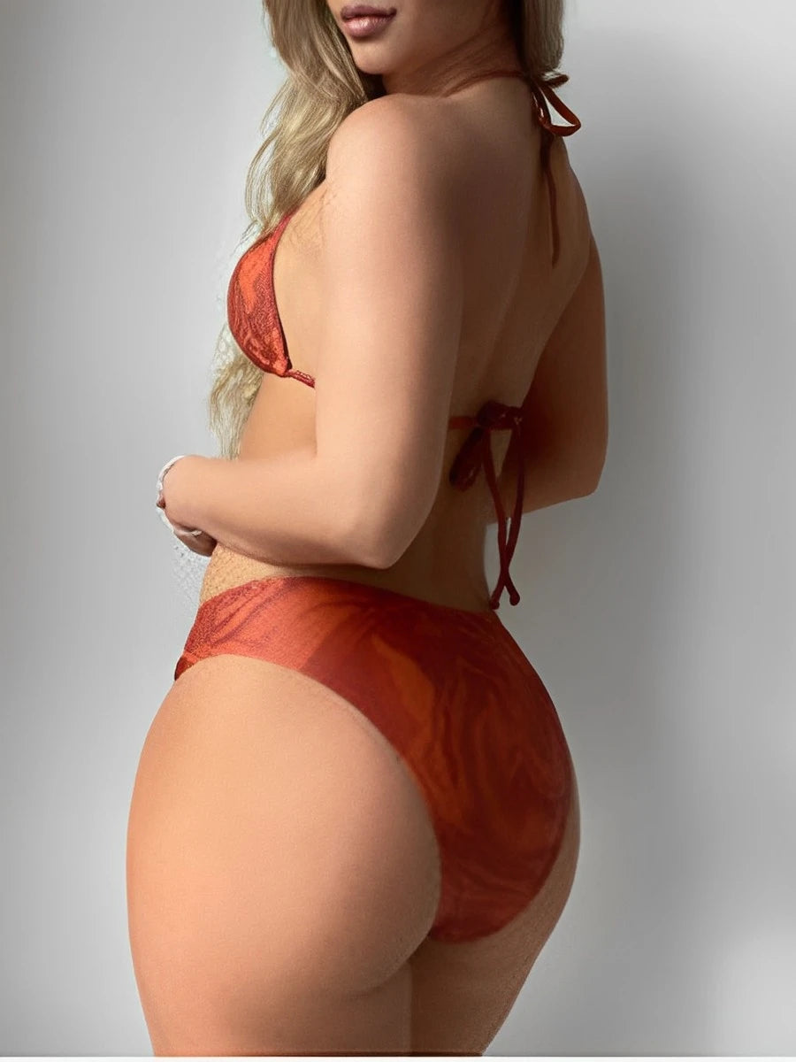 2025 Halter String 4 Piece Vent Long Skirt Bikini Swimsuit Women Swimwear Female Bather Bathing Swimming Swim Suit Beachwear