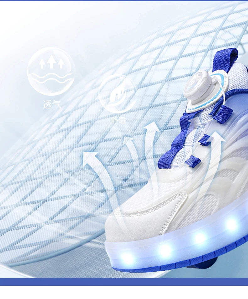 Kids Roller Skate Sneakers Glowing Sports Luminous Sneakers Skateboard USB Charging