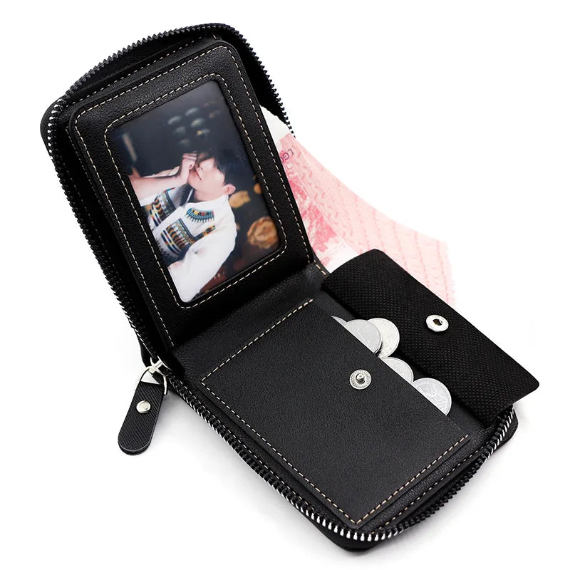Men's Wallet Made of PU Wax Oil Skin Purse for Men Coin Purse Short Male Card Holder Wallets Zipper Around Money Coin Purse