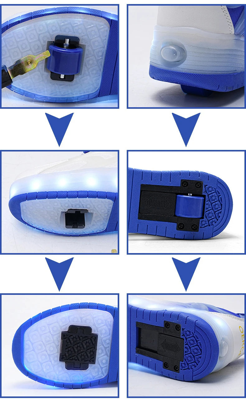 Kids Roller Skate Sneakers Glowing Sports Luminous Sneakers Skateboard USB Charging