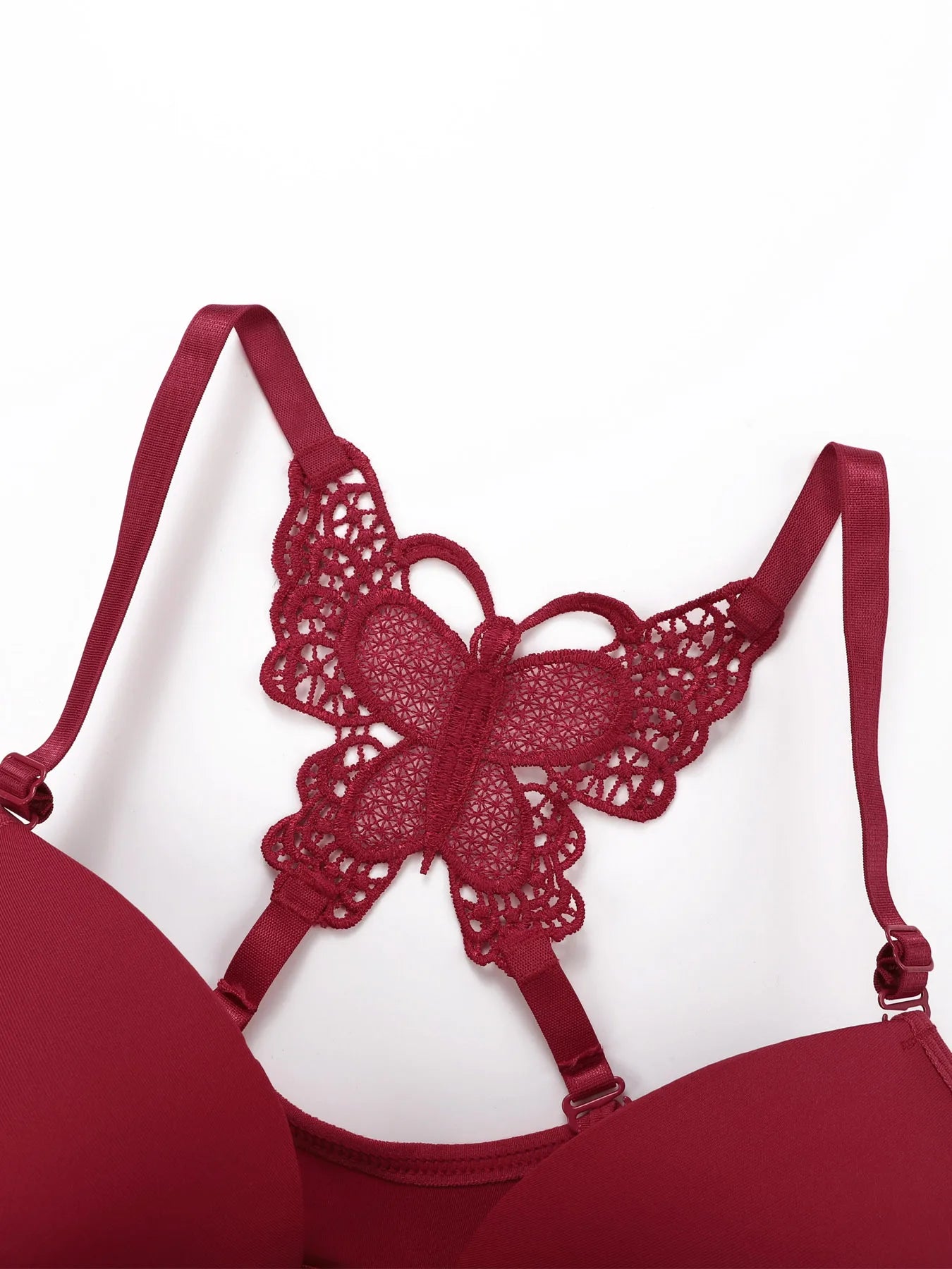 Hot selling 2-piece set of sexy red front button braissere beautiful back butterfly fashion bra push up women's set A2120