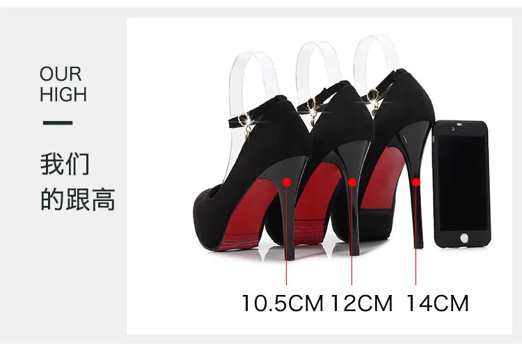 Women's One-button Round Toe High Heels Women's Stiletto High Waterproof Platform Suede Single Shoes