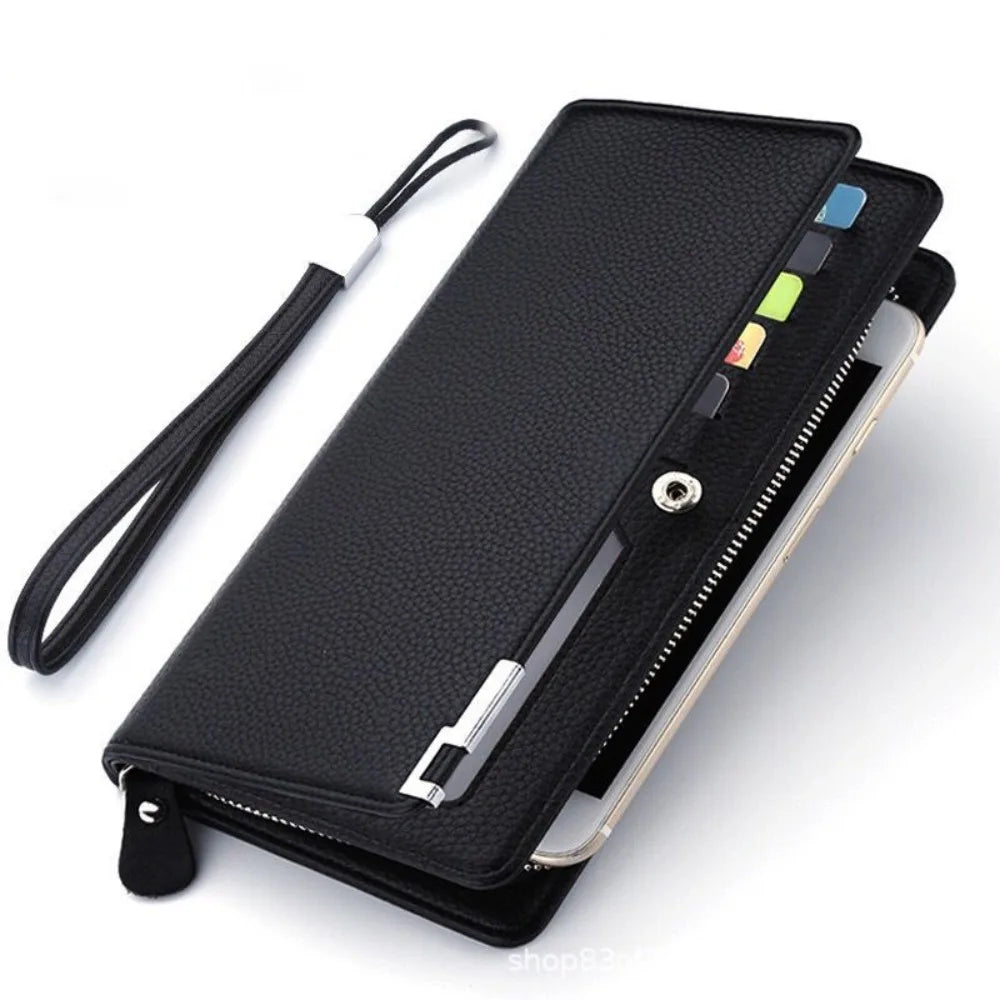 Men's Long Wallet Multi-card Slot Card Holder Business Wallet with Zipper Multi Functional PU Leather Coin Purse Man Gift
