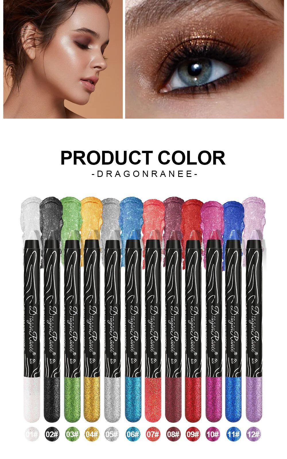 12 Colors Long-lasting Glitter Eyeshadow Pencil Pigment Blue Brown Black Eyeliner Pen Women Fashion Shimmer Eye Shadow Makeup