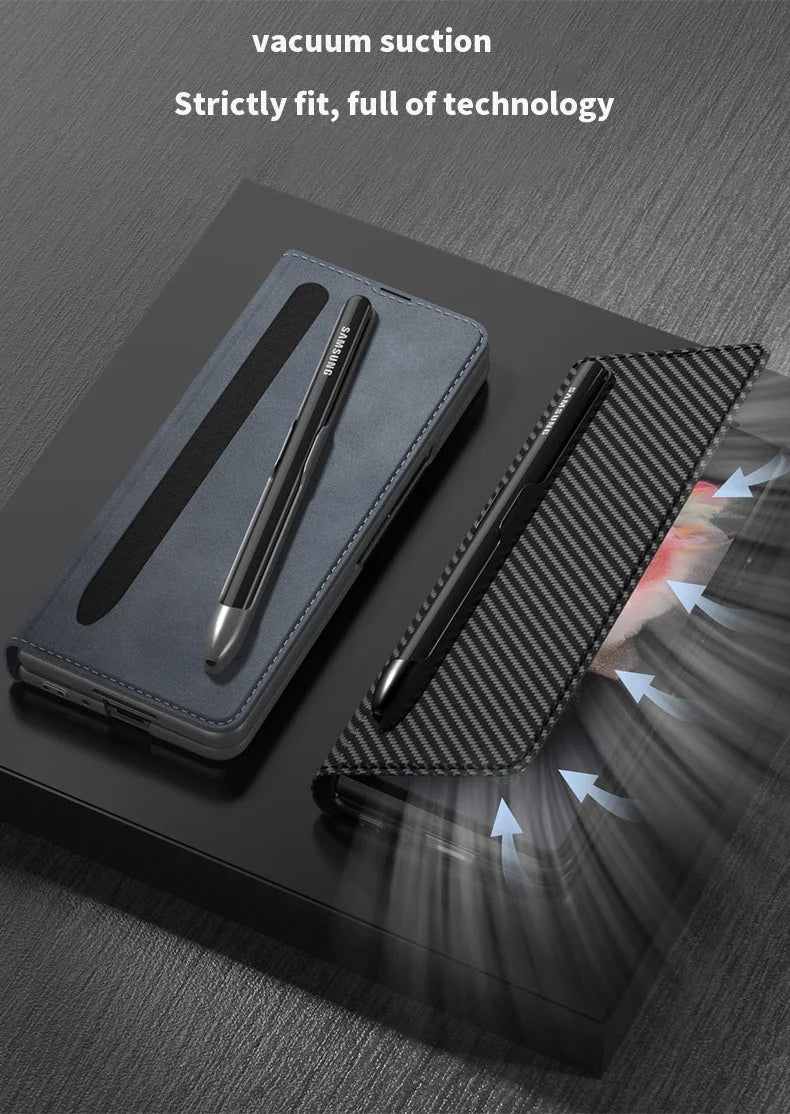 Card Slot Flip Wallet Leather Z Fold5 Fold6 Case For Samsung Galaxy Z Fold 6 5 4 3 5G With Removable S Pen Slot Holder Cover