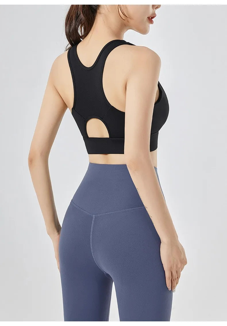 Women's High Impact Front Zipper Sports Bra Shockproof Quick Dry Yoga Top Running Vest Fitness Adjust Gym Underwear