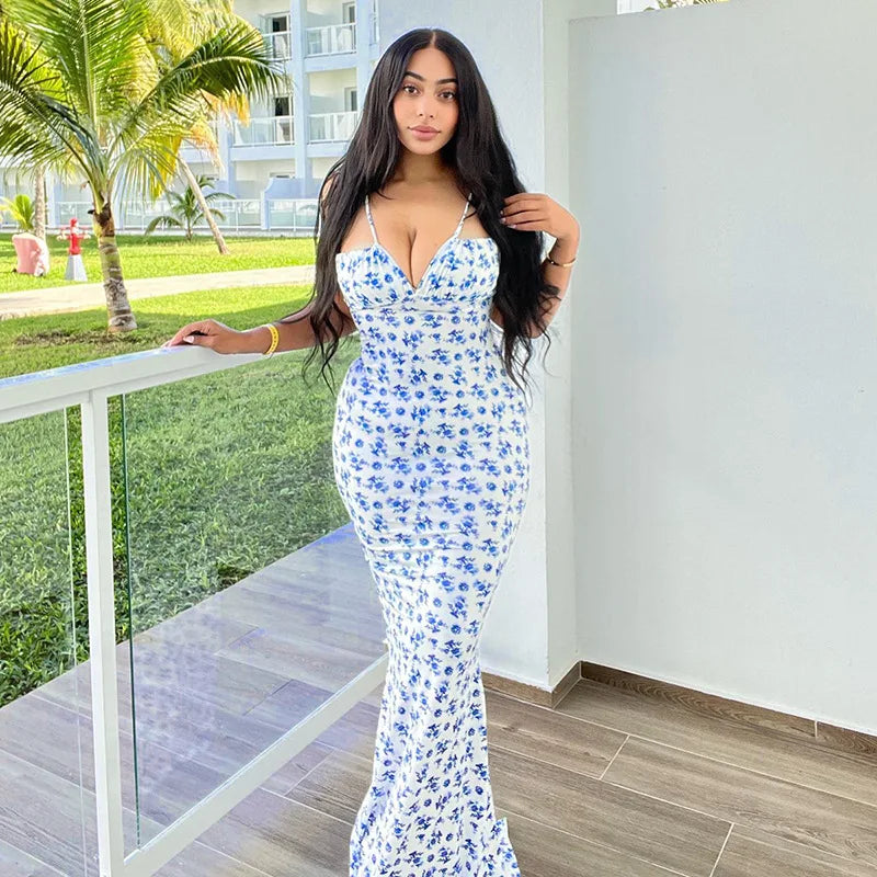 Women Elegant Floral Beach Vacation Long Summer Dress