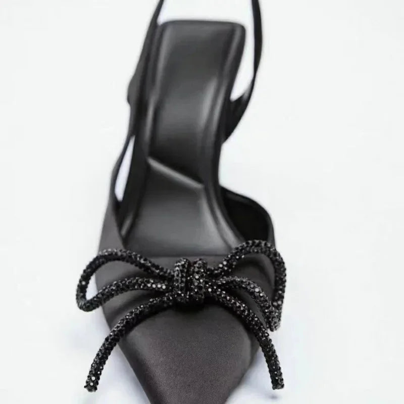 Woman High Heels Sparkly Bow Sandals Pointed Toes